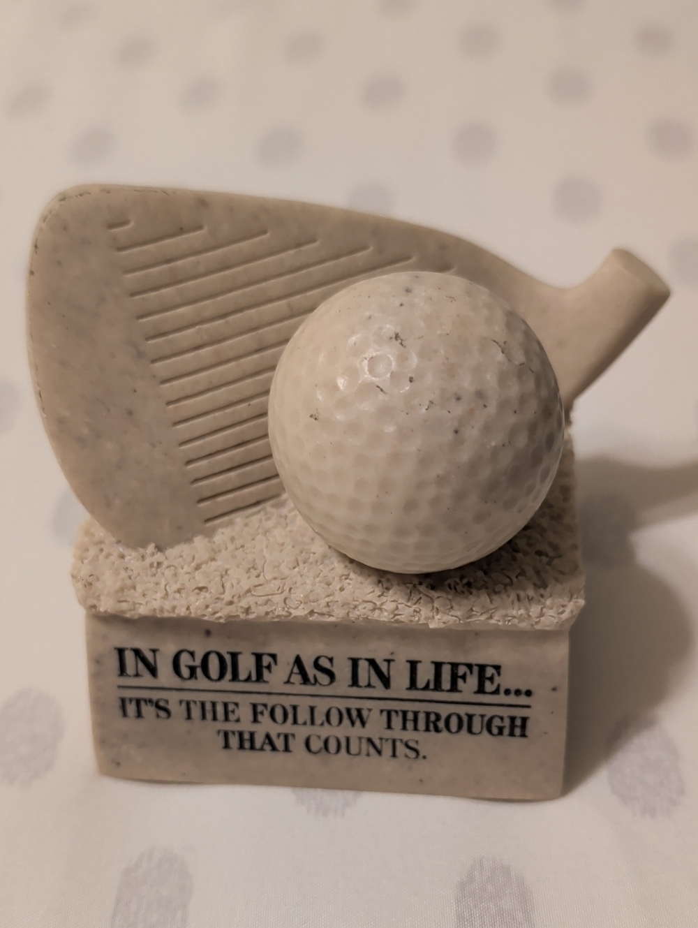 Cream Golf Club & Ball Sculpture with Motivational Quote - Home Art Sculpture